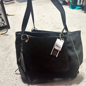Classic Black Leather Tote with Gold Accents